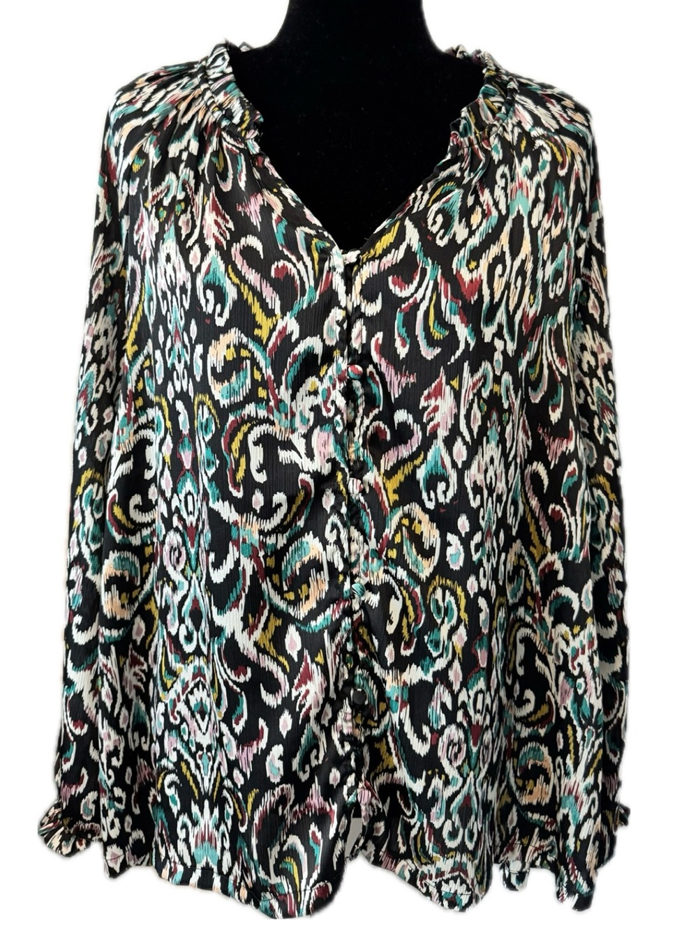 Umgee Boho Ikat Print Peasant Blouse Size Large Boho Southwestern